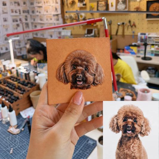 Custom Handmade Leather Pet Portrait Keychain