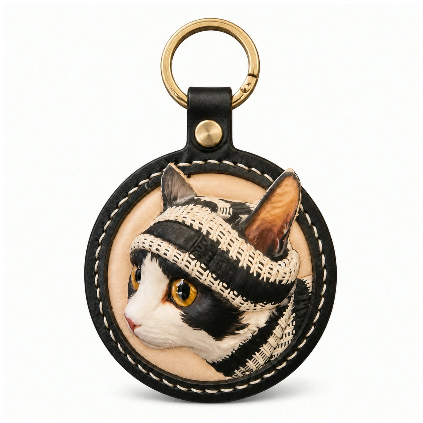 Custom Handmade Leather Pet Portrait Keychain