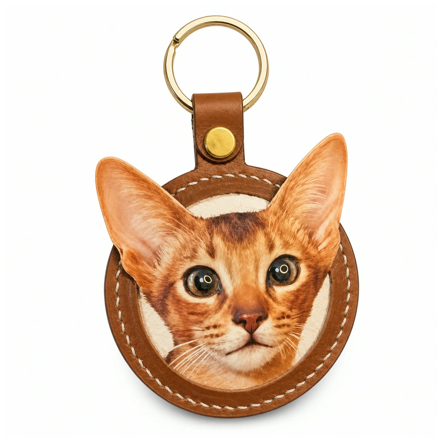 Custom Handmade Leather Pet Portrait Keychain