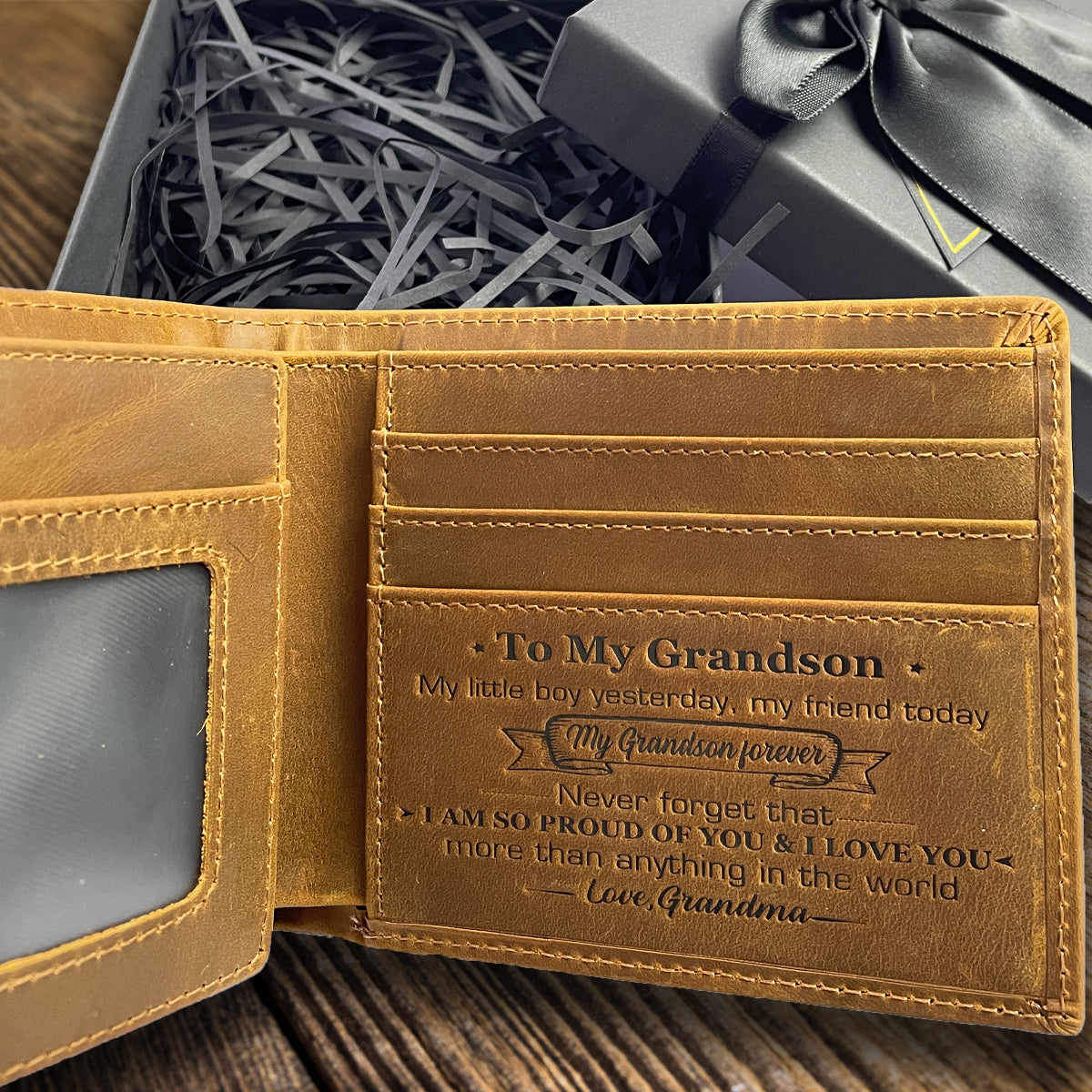 Grand-mère à petit-fils - Je t'aime plus que tout dans le monde - Portefeuille bifold avec boîte-cadeau