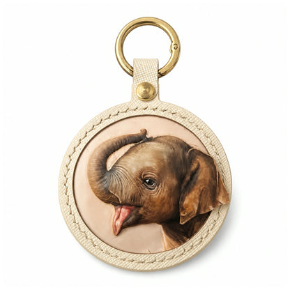 Custom Handmade Leather Pet Portrait Keychain