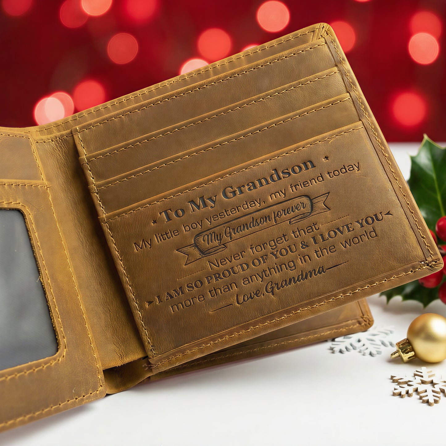 Grand-mère à petit-fils - Je t'aime plus que tout dans le monde - Portefeuille bifold avec boîte-cadeau