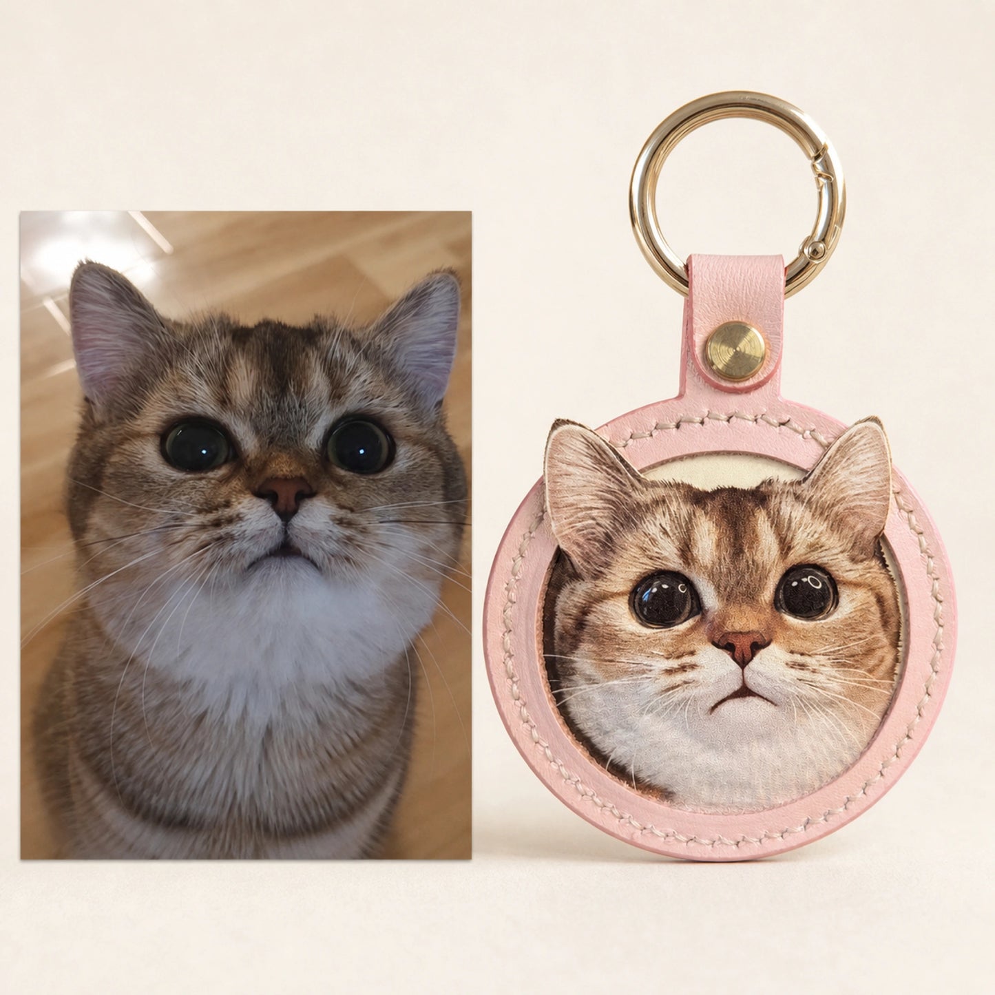 Custom Handmade Leather Pet Portrait Keychain