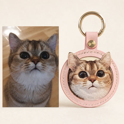 Custom Handmade Leather Pet Portrait Keychain