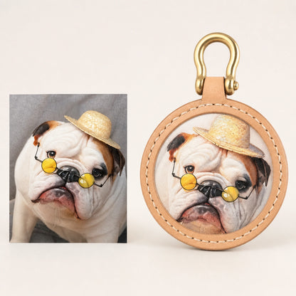 Custom Handmade Leather Pet Portrait Keychain