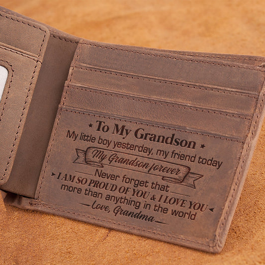 Grand-mère à petit-fils - Je t'aime plus que tout dans le monde - Portefeuille bifold avec boîte-cadeau