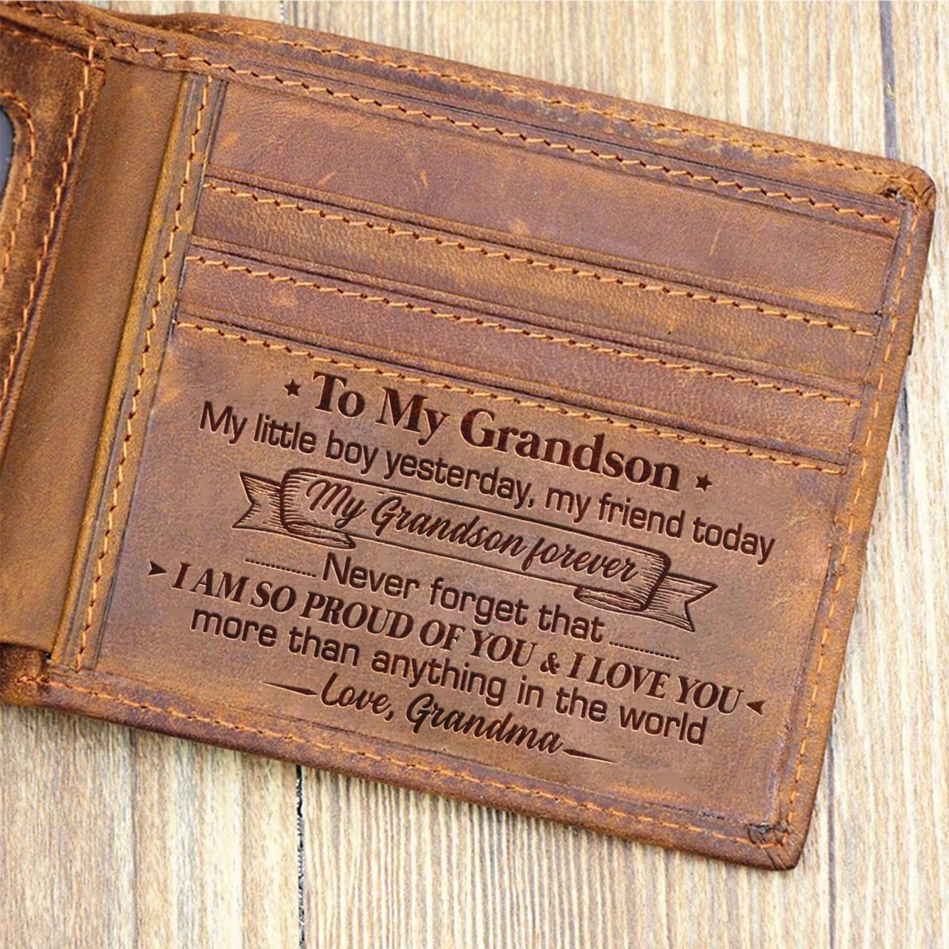 Grand-mère à petit-fils - Je t'aime plus que tout dans le monde - Portefeuille bifold avec boîte-cadeau
